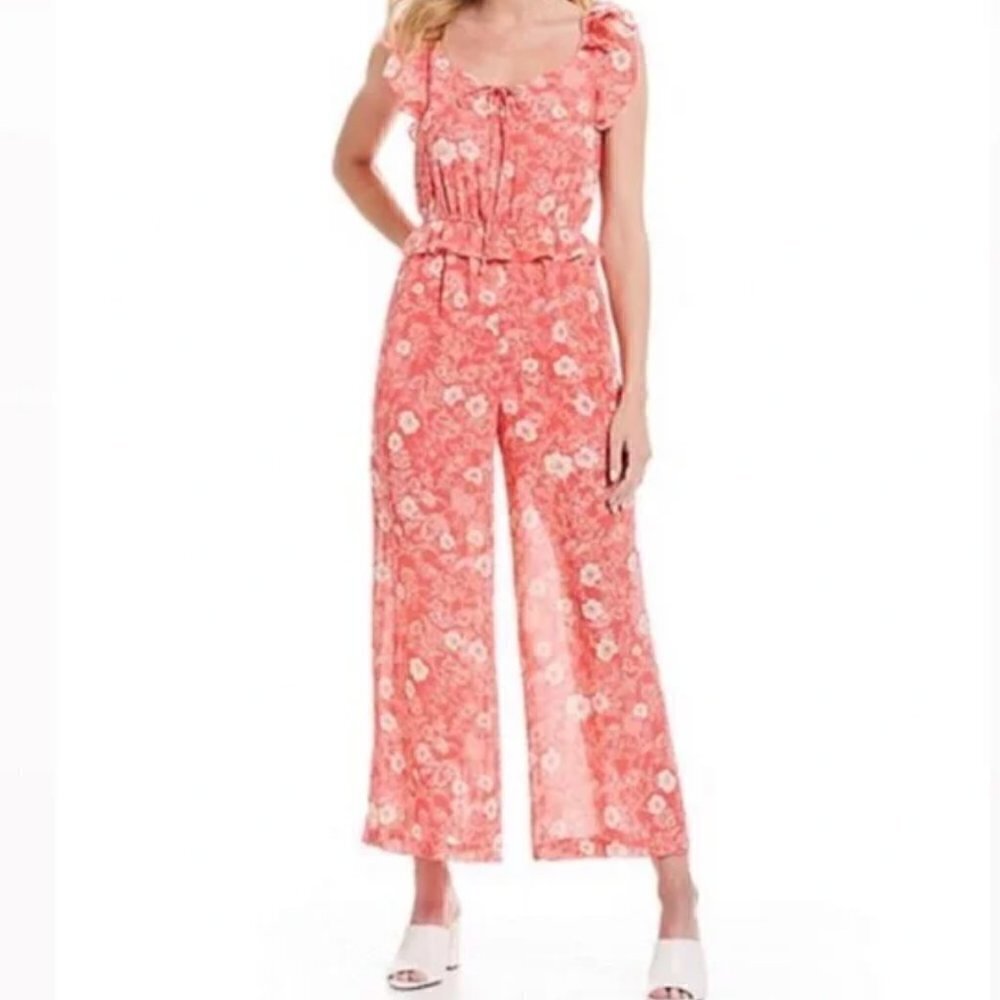 NEW‎ A Loves A Pink Floral Ruffle Sleeveless Jumpsuit M